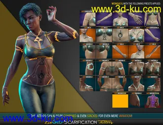 3D打印模型LIE Geo Scarification Tattoos Bundle for Genesis 8的图片