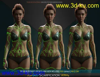 3D打印模型LIE Geo Scarification Tattoos Bundle for Genesis 8的图片