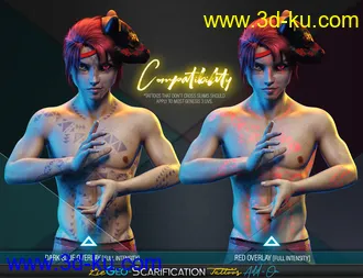 3D打印模型LIE Geo Scarification Tattoos Bundle for Genesis 8的图片