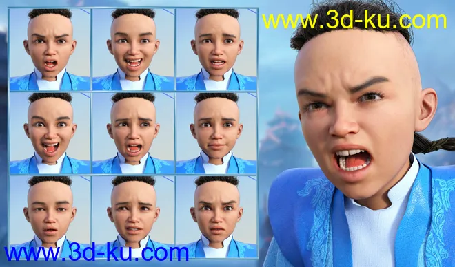 Little Fighter Expressions for Genesis 8.1 Male and Kayden HD 8.1模型的图片4