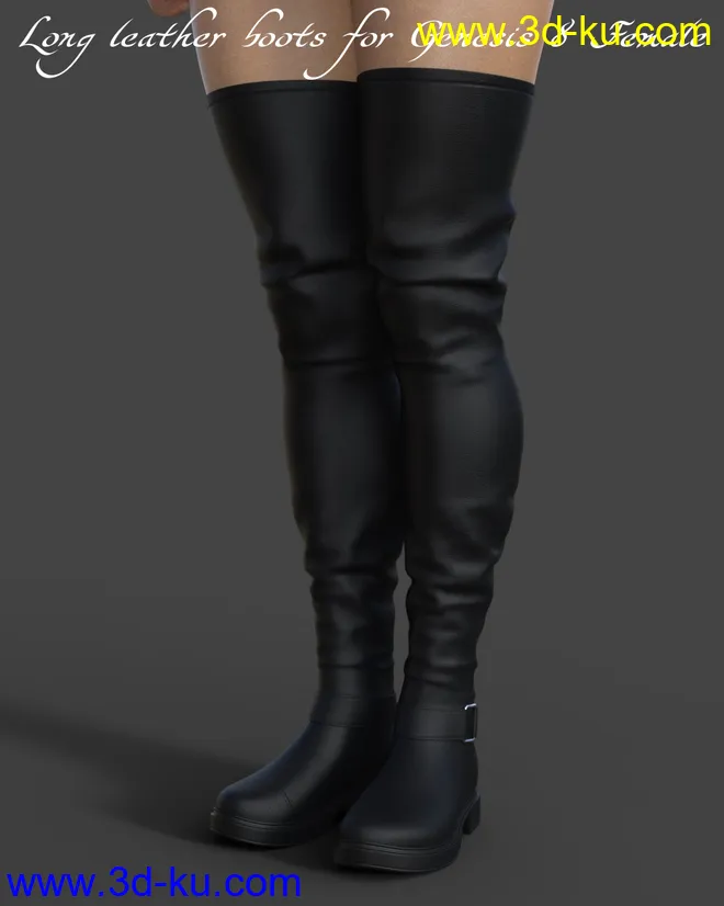 Long leather boots for Genesis 8 Female模型的图片1