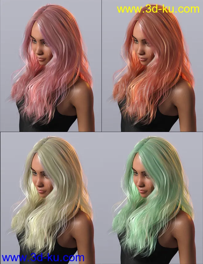 Long Windblown Hair for Genesis 8 and 8.1 Females模型的图片4