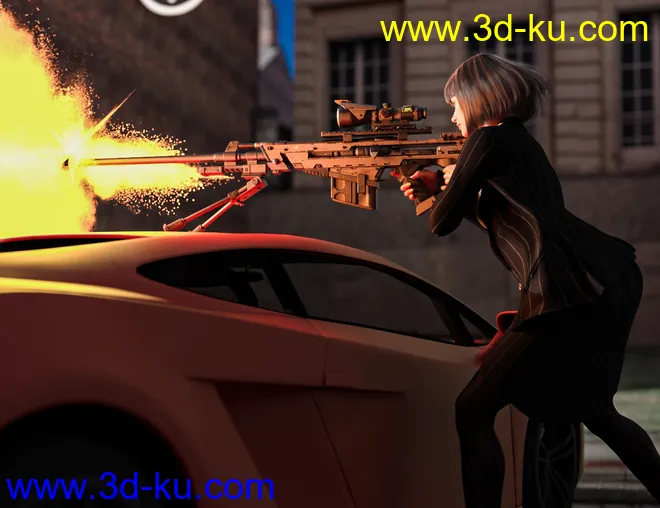 MKS Tactical Sniper Rifle Poses for Genesis 8 and 8.1模型的图片2