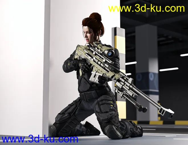 MKS Tactical Sniper Rifle Poses for Genesis 8 and 8.1模型的图片5