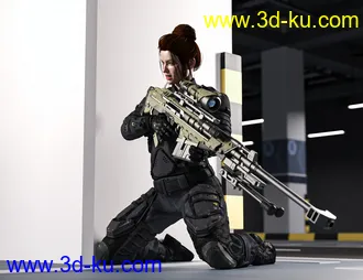 3D打印模型MKS Tactical Sniper Rifle Poses for Genesis 8 and 8.1的图片