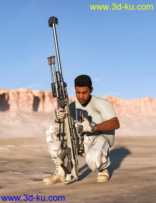 MKS Tactical Sniper Rifle Poses for Genesis 8 and 8.1模型的图片6
