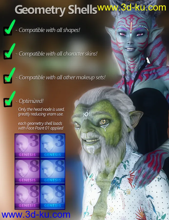 MMX Face Paint for Genesis 3, 8 and 8.1模型的图片2