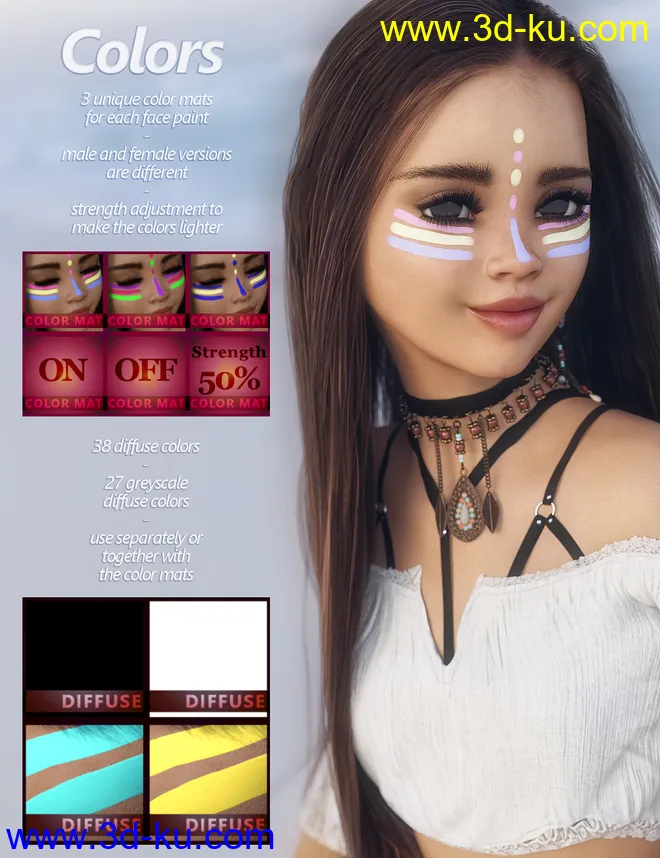 MMX Face Paint for Genesis 3, 8 and 8.1模型的图片11