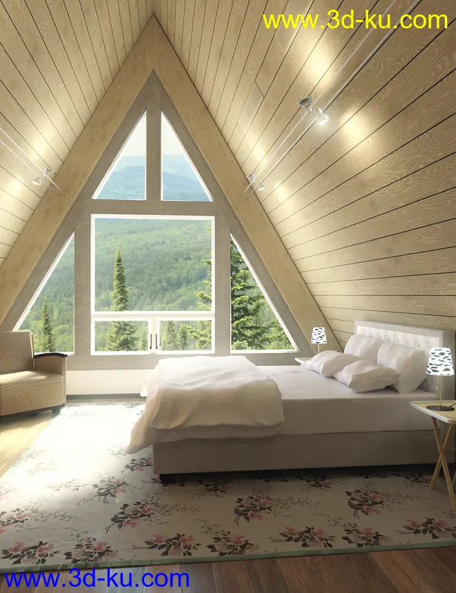 Modern Attic Bedroom模型的图片1