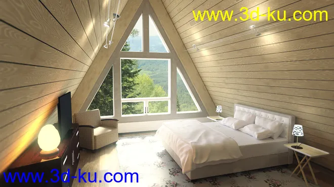 Modern Attic Bedroom模型的图片2