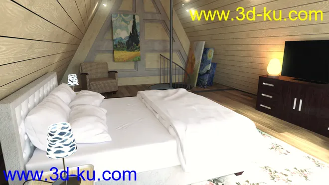 Modern Attic Bedroom模型的图片6
