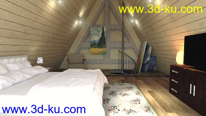 Modern Attic Bedroom模型的图片7
