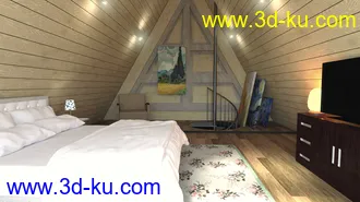 3D打印模型Modern Attic Bedroom的图片