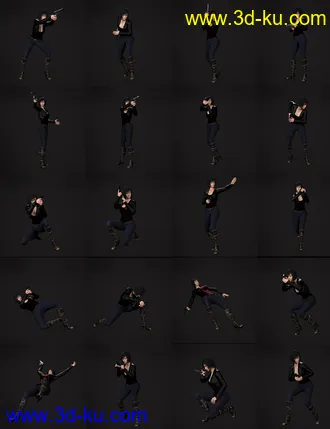 3D打印模型Modern Handguns Poses for Genesis 3 and 8的图片