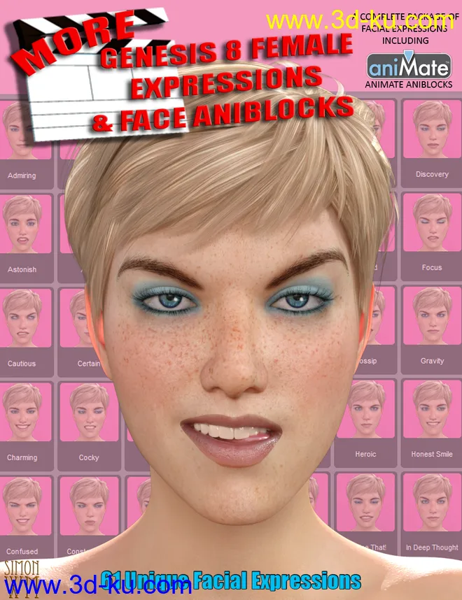 More Genesis 8 Female(s) Expressions & Face aniBlocks模型的图片1