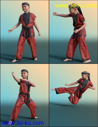 3D打印模型Ninjutsu Student Poses for Kayden 8.1 and Genesis 8.1 Males的图片