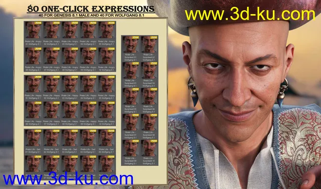 Pirate Life Expressions for Wolfgang 8.1 and Genesis 8.1 Male模型的图片6