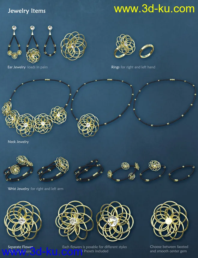 Precious Flower Jewelry for Genesis 8 Female(s)模型的图片9