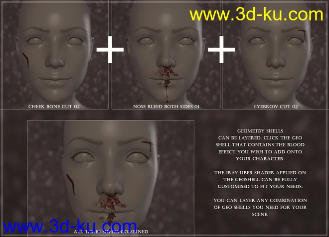 PUG Blood and Wound Pack for Genesis 8 and 8.1模型的图片3