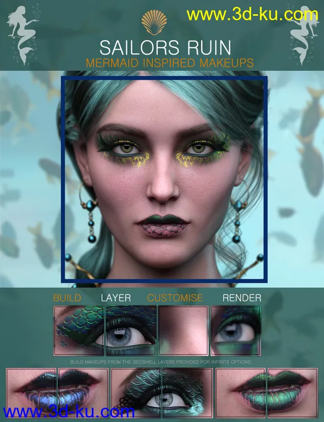 Sailors Ruin Mermaid-Inspired Geoshell Makeup for Genesis 3 and 8 Female模型的图片1