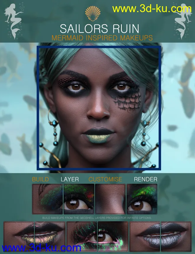 Sailors Ruin Mermaid-Inspired Geoshell Makeup for Genesis 3 and 8 Female模型的图片2