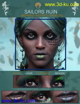 3D打印模型Sailors Ruin Mermaid-Inspired Geoshell Makeup for Genesis 3 and 8 Female的图片