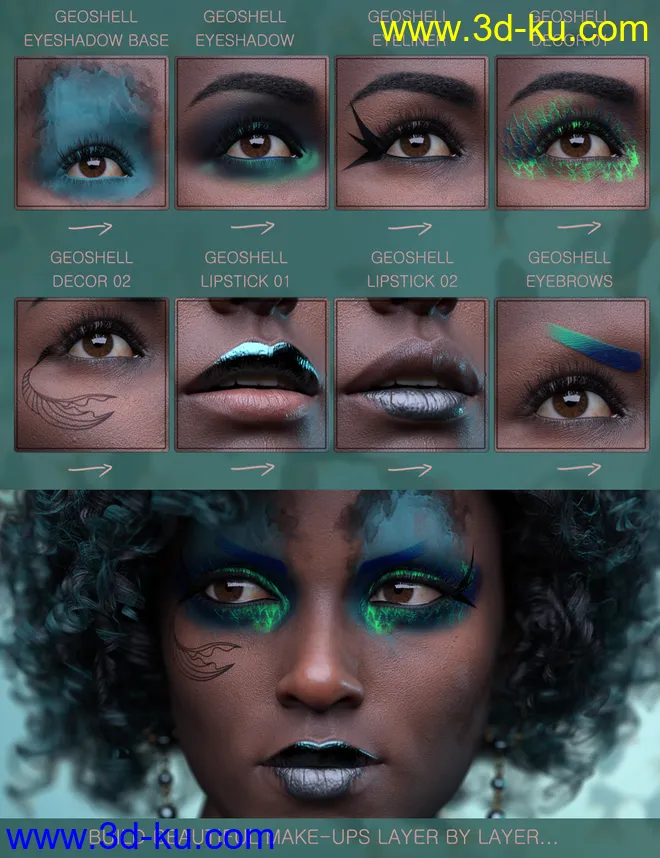 Sailors Ruin Mermaid-Inspired Geoshell Makeup for Genesis 3 and 8 Female模型的图片3