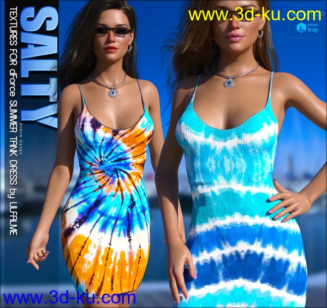 Salty Textures for dForce Summer Tank Dress G8F模型的图片1