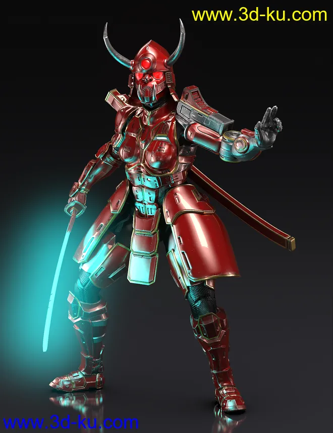 Samurai Cyberpunk Armor for Genesis 8.1 Female and Noska 8.1模型的图片2