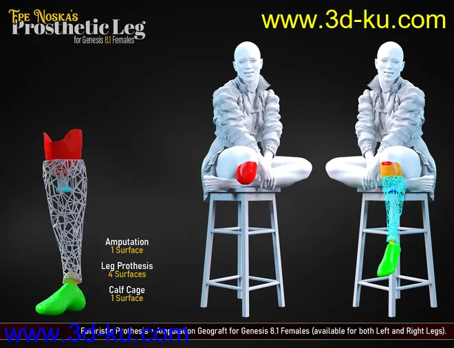 Sci-fi Leg Prosthetic for Genesis 8.1 Females模型的图片3