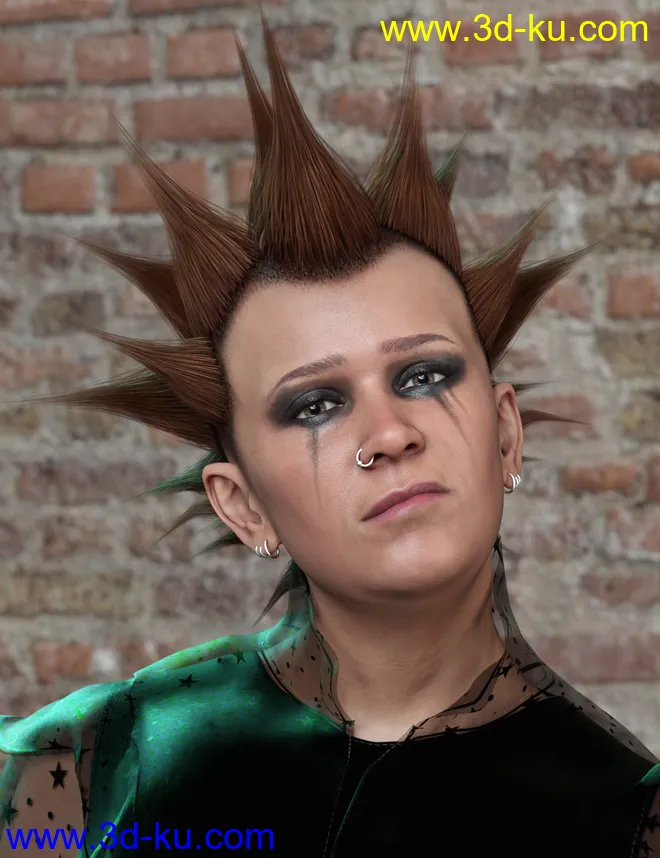 Spiked Punk Hair for Genesis 3, 8, and 8.1模型的图片1