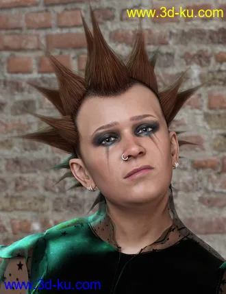 3D打印模型Spiked Punk Hair for Genesis 3, 8, and 8.1的图片