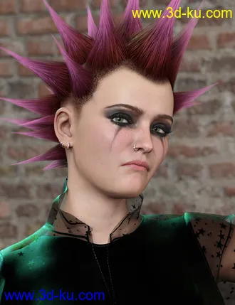 3D打印模型Spiked Punk Hair for Genesis 3, 8, and 8.1的图片