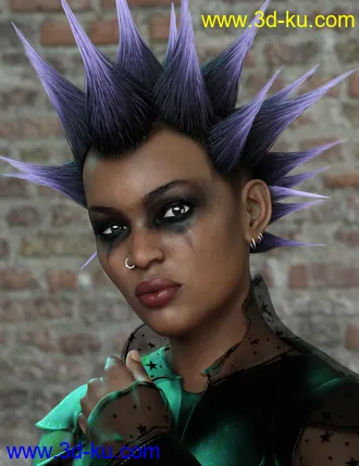 3D打印模型Spiked Punk Hair for Genesis 3, 8, and 8.1的图片