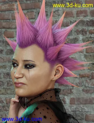 3D打印模型Spiked Punk Hair for Genesis 3, 8, and 8.1的图片