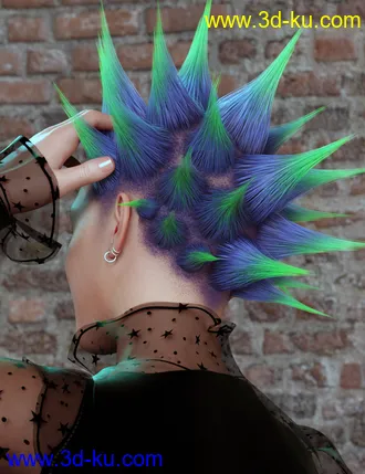 3D打印模型Spiked Punk Hair for Genesis 3, 8, and 8.1的图片