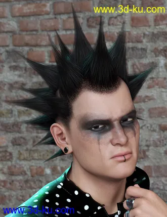 3D打印模型Spiked Punk Hair for Genesis 3, 8, and 8.1的图片