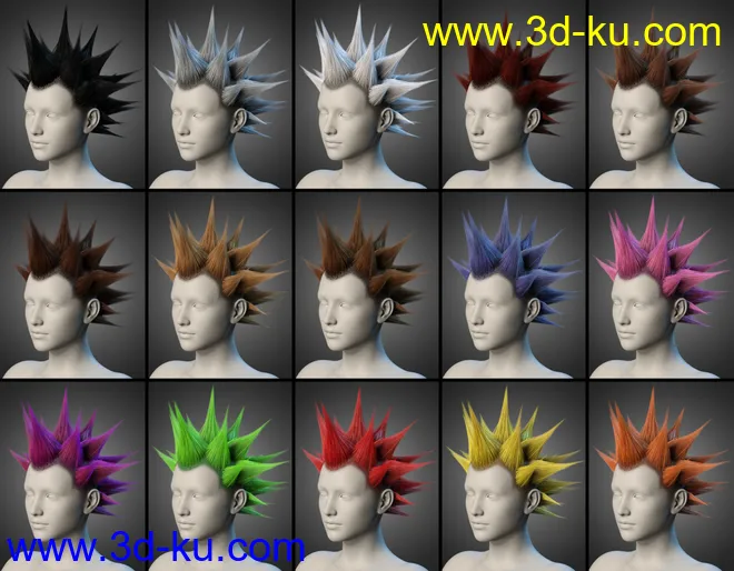 Spiked Punk Hair for Genesis 3, 8, and 8.1模型的图片7