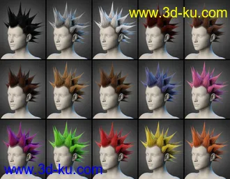 3D打印模型Spiked Punk Hair for Genesis 3, 8, and 8.1的图片