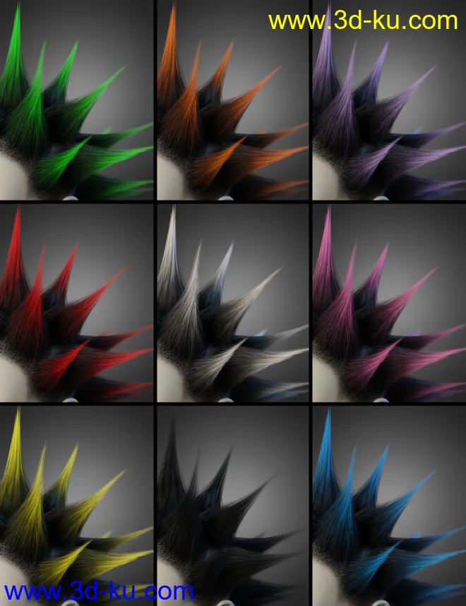 Spiked Punk Hair for Genesis 3, 8, and 8.1模型的图片8