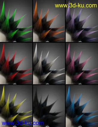 3D打印模型Spiked Punk Hair for Genesis 3, 8, and 8.1的图片