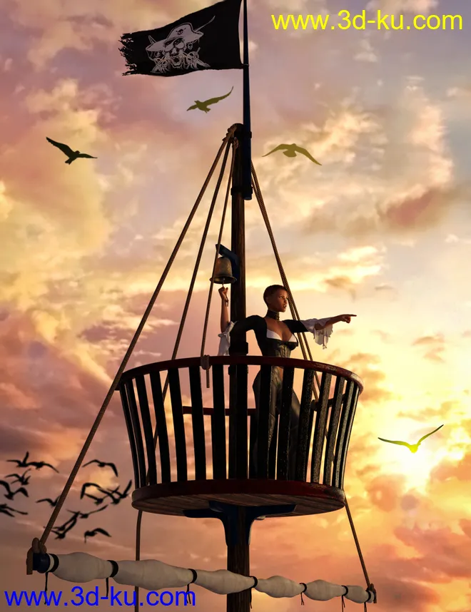 Swashbuckler Poses Props and Crows Nest for Genesis 8模型的图片1