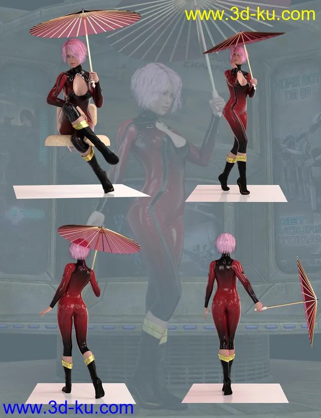 Umbrella Poses For Genesis 8 Female模型的图片3