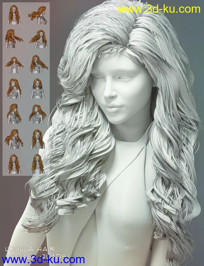 Ursula Hair for Genesis 3, 8, and 8.1 Females模型的图片11