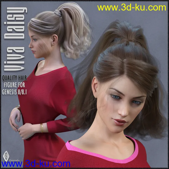 Viva Daisy Hair for Genesis 8 and 8.1模型的图片1