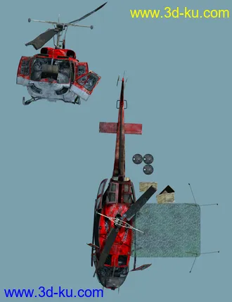 3D打印模型Wreckage 1 Helicopter and Props的图片