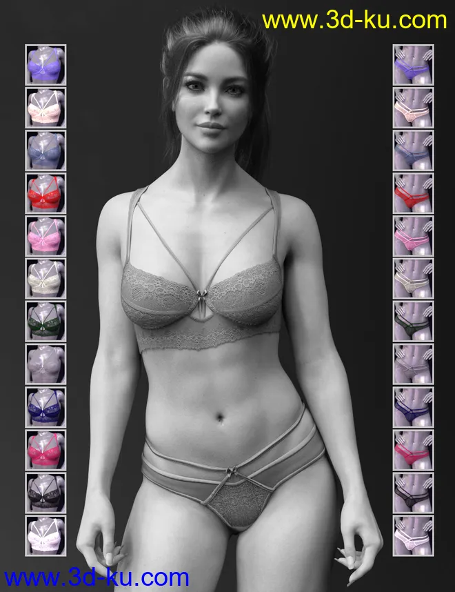 X-Fashion Dainty Lace Lingerie Set for Genesis 8 and 8.1 Females模型的图片4