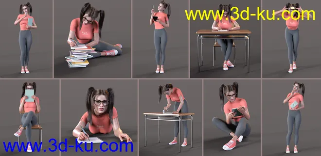 Z Back to School Props and Poses for Genesis 8 and 8.1模型的图片5