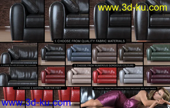 Z Contemporary Sofa and Poses for Genesis 3 and 8模型的图片4
