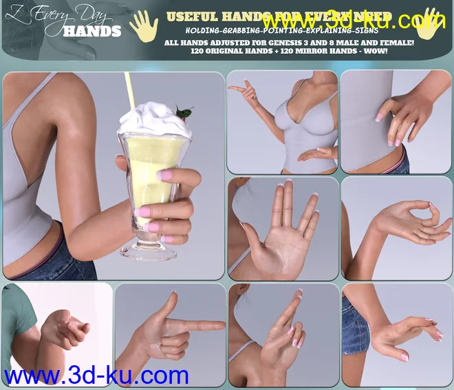 Z Every Day Hands for Genesis 3 and 8模型的图片5